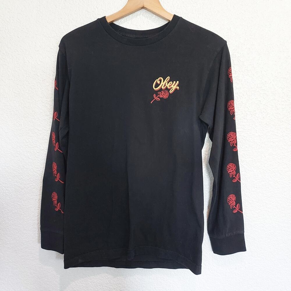 Obey Long Sleeve "Red Rose" Shirt Size Small Tweens